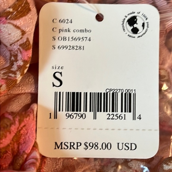 NWT $98 Free People Hilary Printed Top Size Small Pink Combo Smocked Back Blouse - Picture 16 of 16